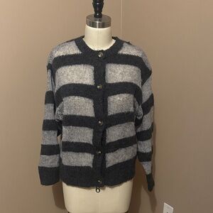 Zara Black and Gray Striped Cardigan